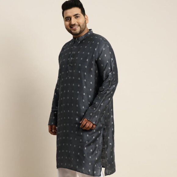 Men's Cotton Blend Grey Kurta Long Sleeve Size Medium 38 - Picture 2 of 8